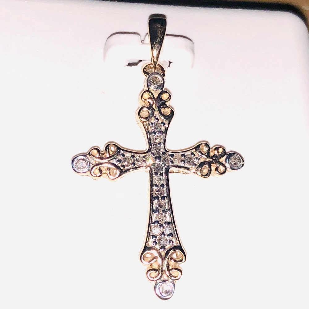 10k GOLD Vermeil genuine natural REAL DIAMOND cross pendant, Free Appraisal SALE